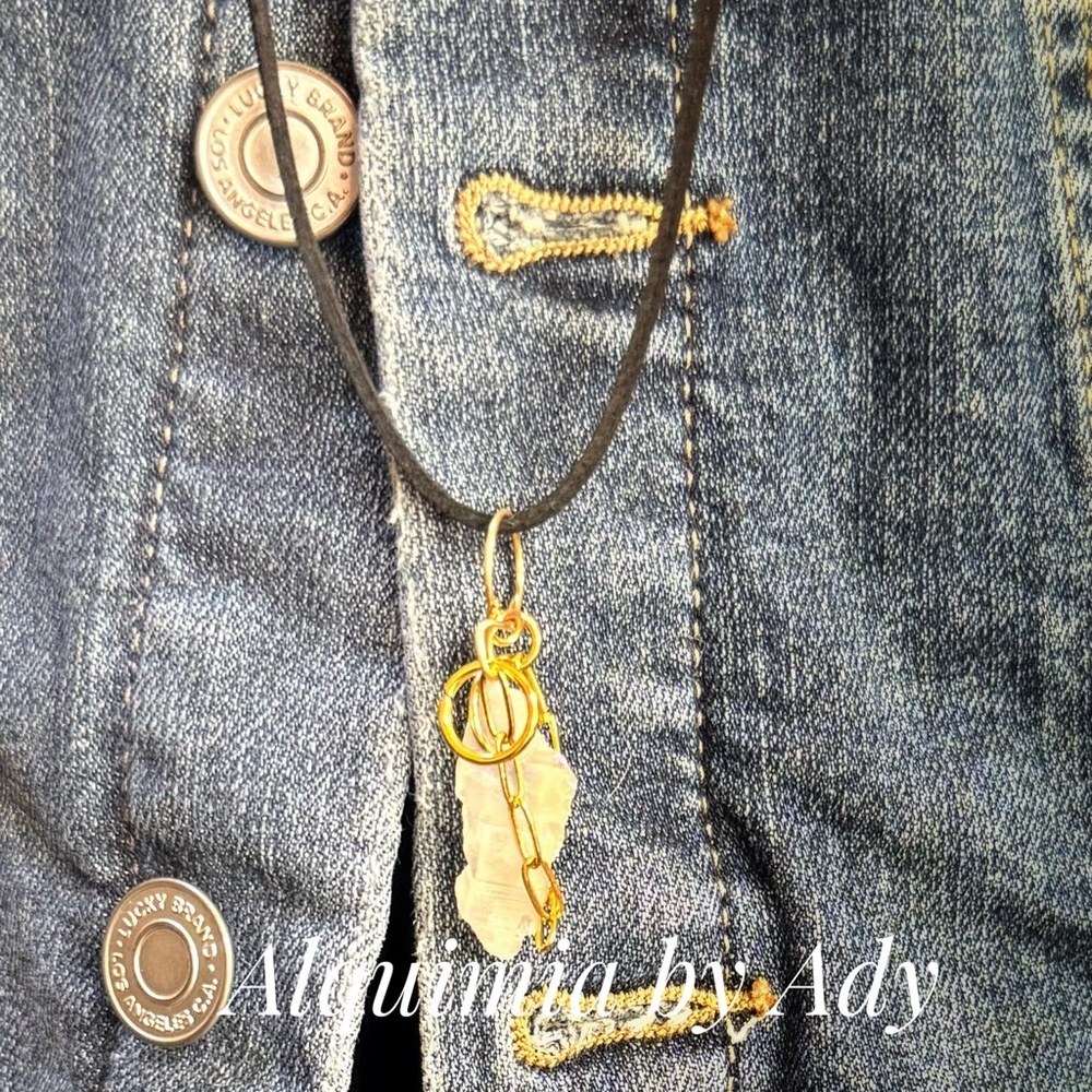 Raw Phantom Quartz Necklace – 2" Gold‑Wrapped Cord Galore Pendant